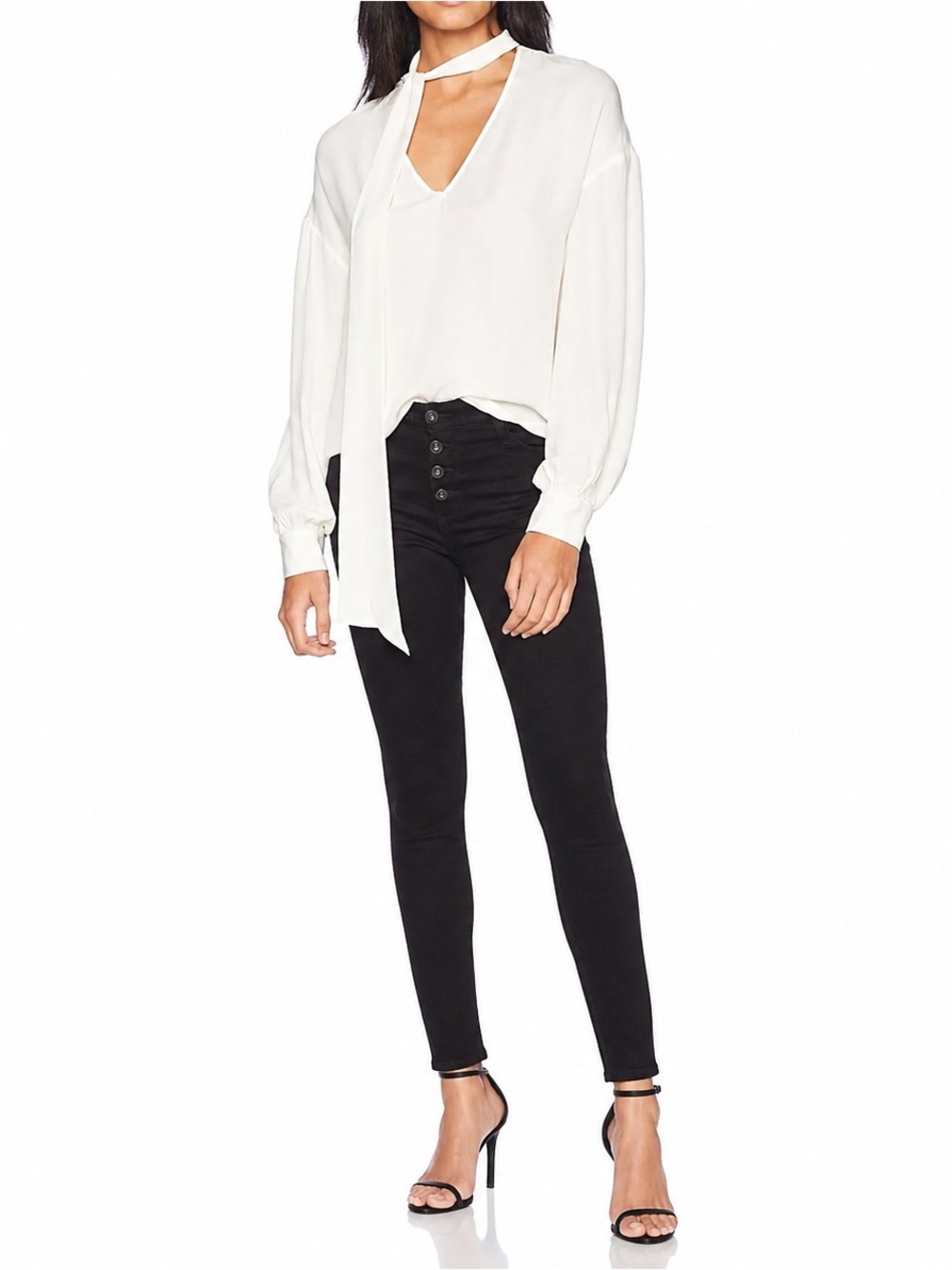 Ramy Brook Tori Tie Neck Silk Blouse Ivory Size Large NWT